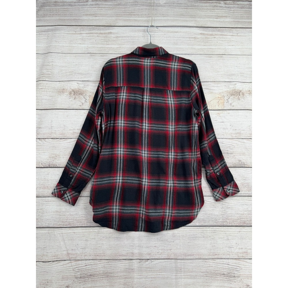 Madewell Button Down Shirt Womens Medium Red Plaid Flannel High Low Hem - Picture 2 of 7